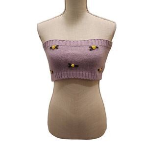 Forever 21 Purple Knit Tube Top Yellow Floral Bow Accents Women's Size Medium St